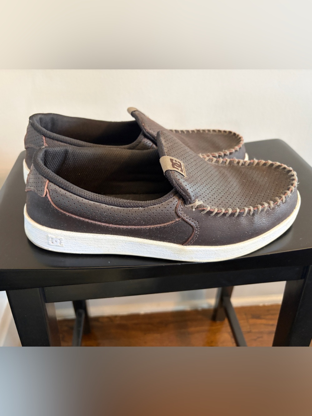 DC Men’s Brown Perforated Slip-On Loafers with Contrast Stitch